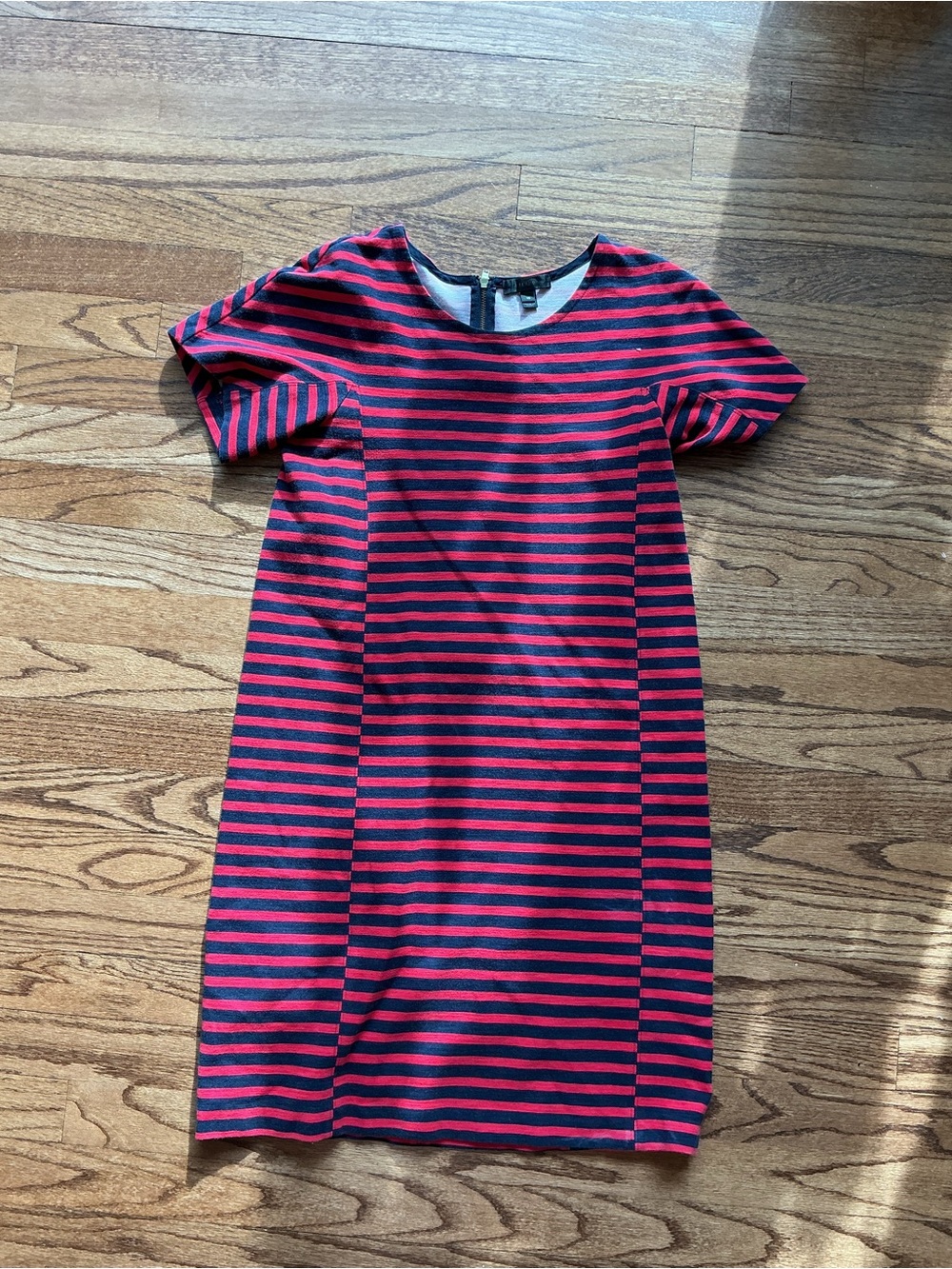 J. Crew Red and Navy Striped Short-Sleeve Sheath Dress